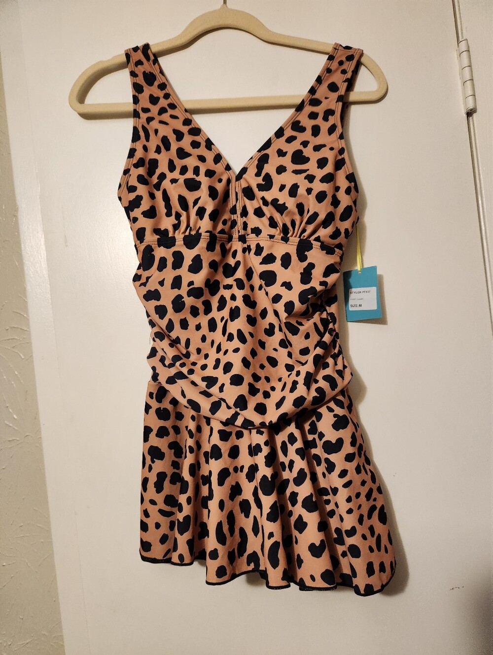 MARINA Leopard-Print One-Piece Swim Dress in Tan and Black